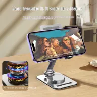 حامل جوال مكتبي معدني قابل للطي والدوران &mdash; أسود &mdash; صورة 5
